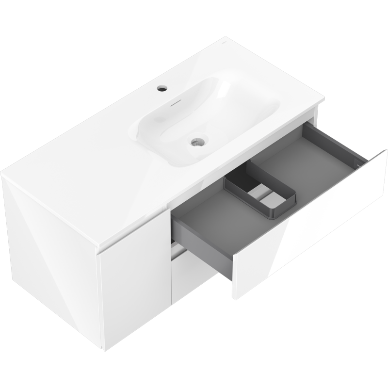 Servantskap med vask 100 cm hvit, høyre, 2 skuffer Mexen Orio – 91A13-10047-3-BBFFF00-W23P00