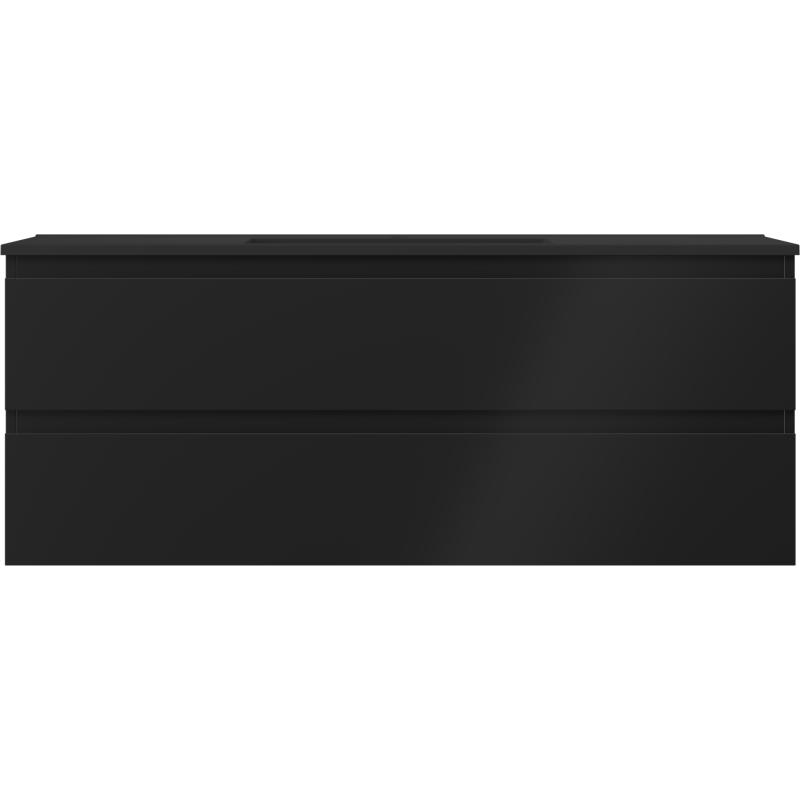 Servant med skap i svart matt finish med to store skuffer og minimalistisk design uten håndtak.