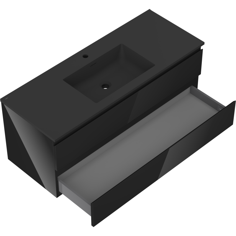 Baderomsskap med servant 120 cm Mexen Orio/Otis i matt sort med stor åpen skuff uten håndtak.