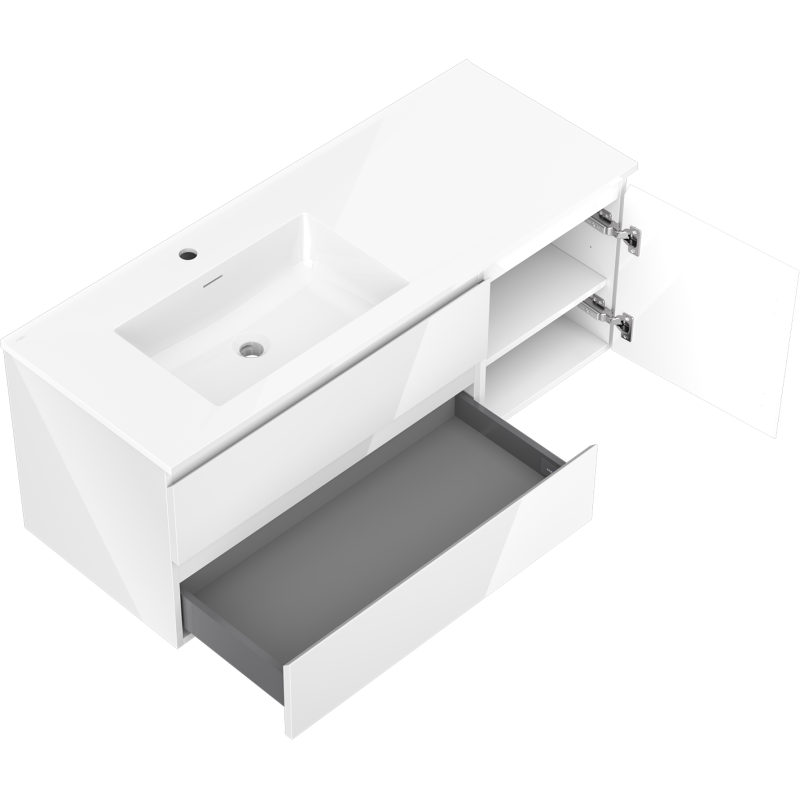 Servantskap med vask 120 cm hvit høyglans Mexen Orio/Otis venstre – 91A13-12047-3-BBFFF00-W18L00