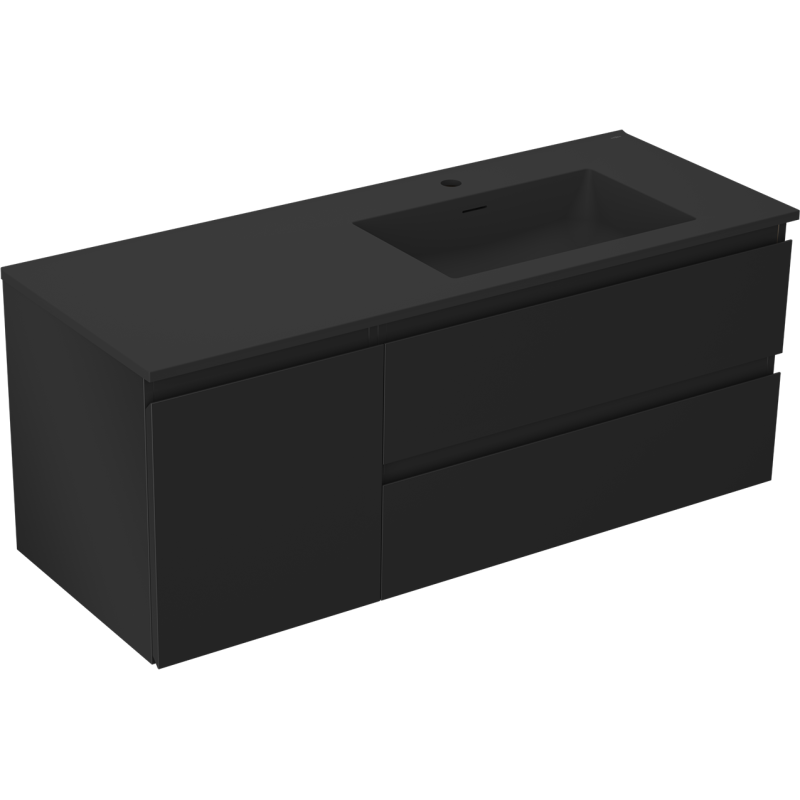 Servantskap med vask 120 cm, svart matt, 2 skuffer, Mexen Orio – 91A13-12047-3-BBFFF71-W18P71