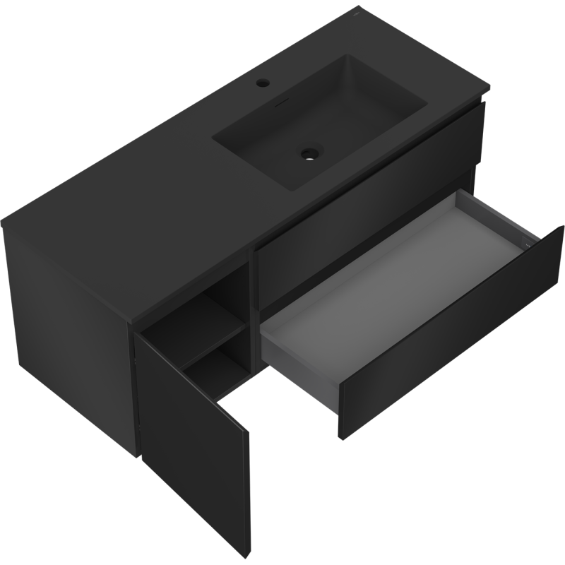 Servantskap med vask 120 cm, svart matt, 2 skuffer, Mexen Orio – 91A13-12047-3-BBFFF71-W18P71