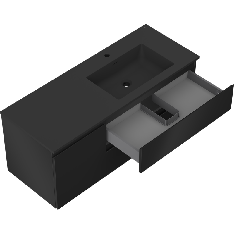 Servantskap med vask 120 cm, svart matt, 2 skuffer, Mexen Orio – 91A13-12047-3-BBFFF71-W18P71