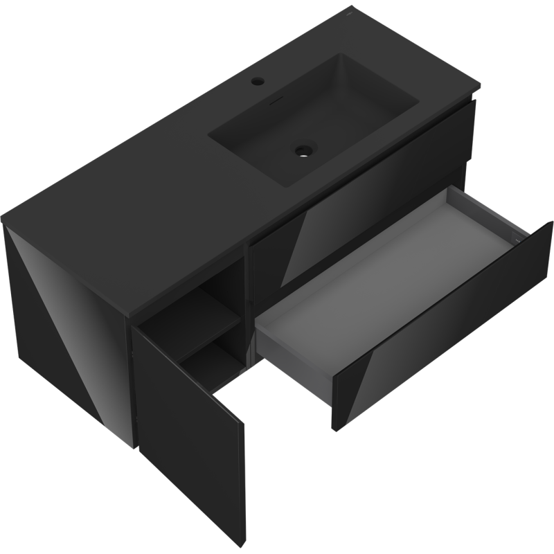Servantskap med vask 120 cm svart høyglans/matt Mexen Orio Otis høyre – 91A13-12047-3-BBFFF70-W18P71