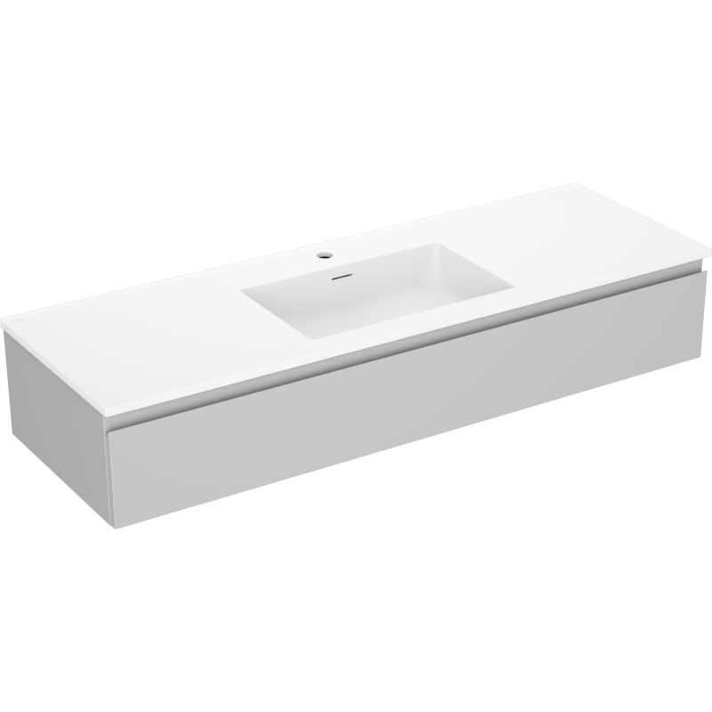 Servantskap med vask 140 cm grå/hvit matt, vegghengt Mexen Orio sett fra skrå vinkel.