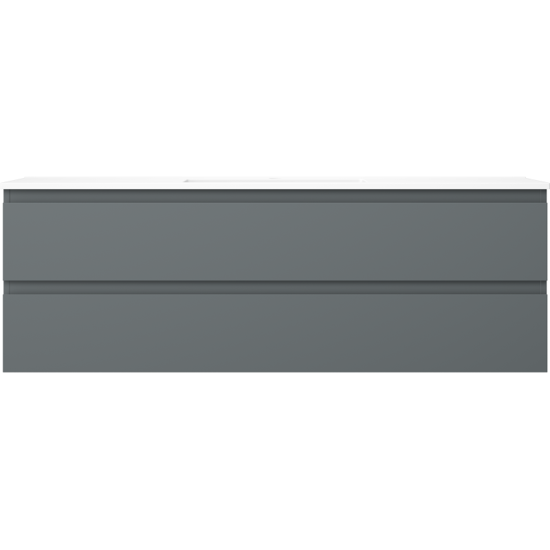 Servant med skap i grafitt og hvit matt finish, to skuffer, sett rett forfra, Mexen Orio 140 cm.