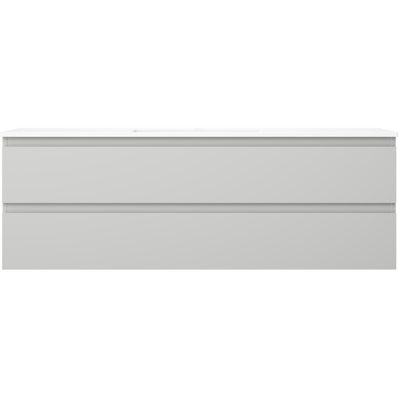 Servant med skap i lys grå, vegghengt Mexen Orio med to brede skuffer, minimalistisk design.