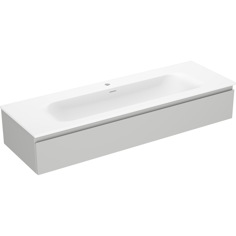 Servantskap med vask 140 cm grå/blå matt, vegghengt med én skuff og integrert hvit servant.