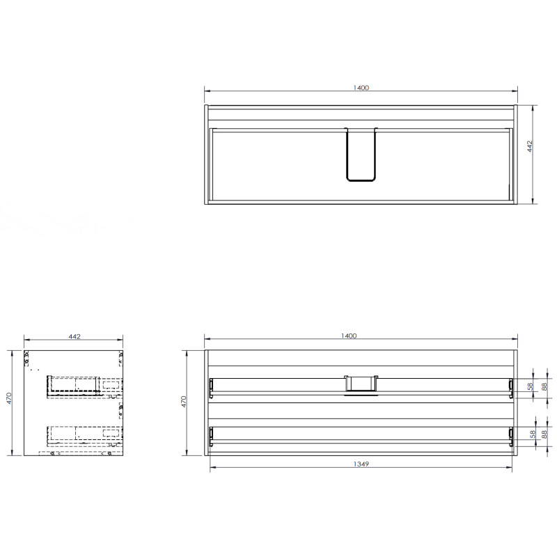 Servantskap med vask Mexen Orio 140 cm, 2 skuffer, grafitt/hvit – 91A10-14047-2-BFF66-W23M01
