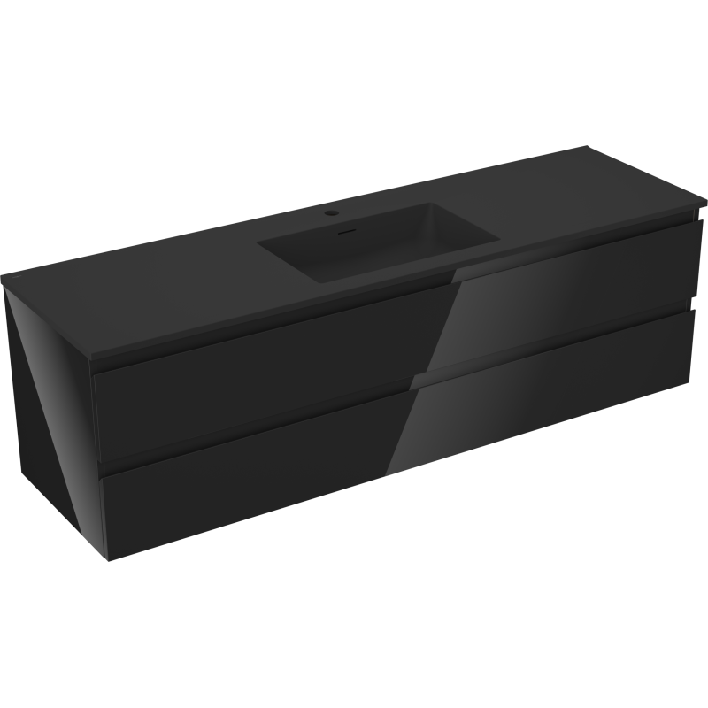 Servantskap med vask 160 cm svart Mexen Orio/Otis med to skuffer og integrert servant.