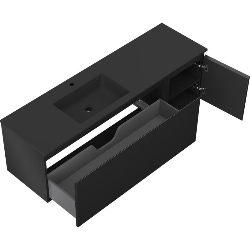 Servantskap med vask 160 cm svart matt Mexen Orio Otis venstre – 91A13-16047-3-BBFF71-W18L71