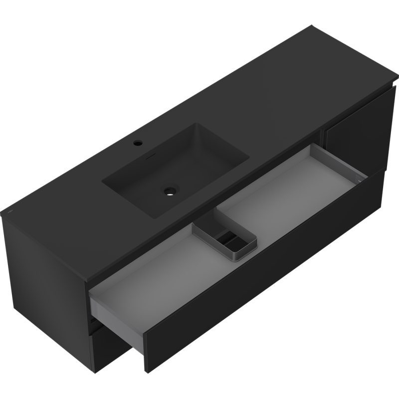 Servantskap med vask 160 cm svart matt Mexen Orio Otis venstre – 91A13-16047-3-BBFFF71-W18L71