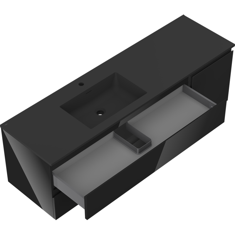 Servantskap med vask 160 cm svart høyglans/matt Mexen Orio – 91A13-16047-3-BBFFF70-W18L71