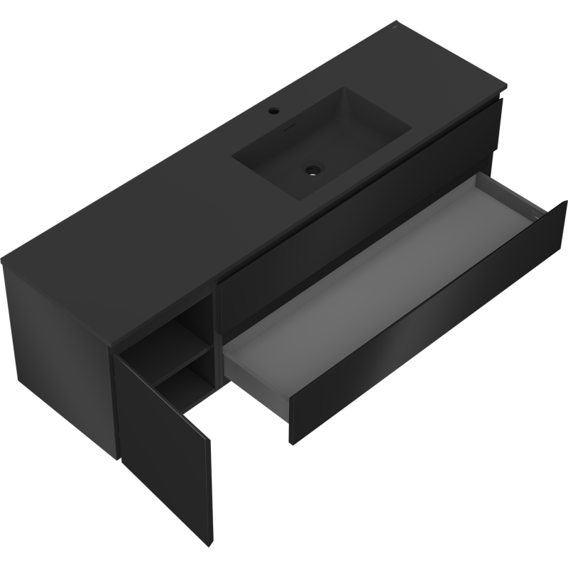 Servantskap med vask 160 cm svart matt Mexen Orio Otis høyre – 91A13-16047-3-BBFFF71-W18P71