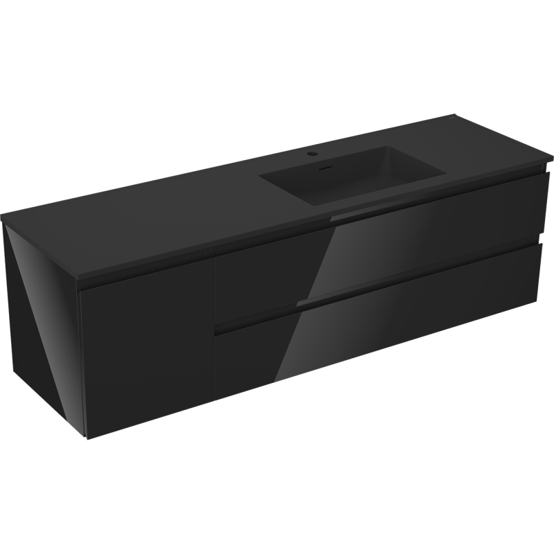 Servantskap med vask 160 cm svart høyglans/matt Mexen Orio – 91A13-16047-3-BBFFF70-W18P71