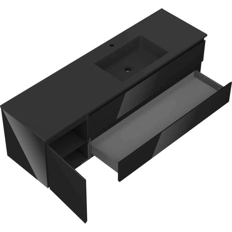 Servantskap med vask 160 cm svart høyglans/matt Mexen Orio – 91A13-16047-3-BBFFF70-W18P71