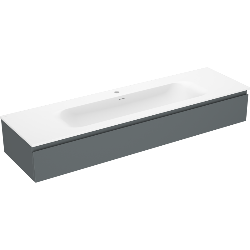 Servantskap med vask 160 cm Mexen Orio i grafitt matt og hvit matt, sett fra skrå vinkel.