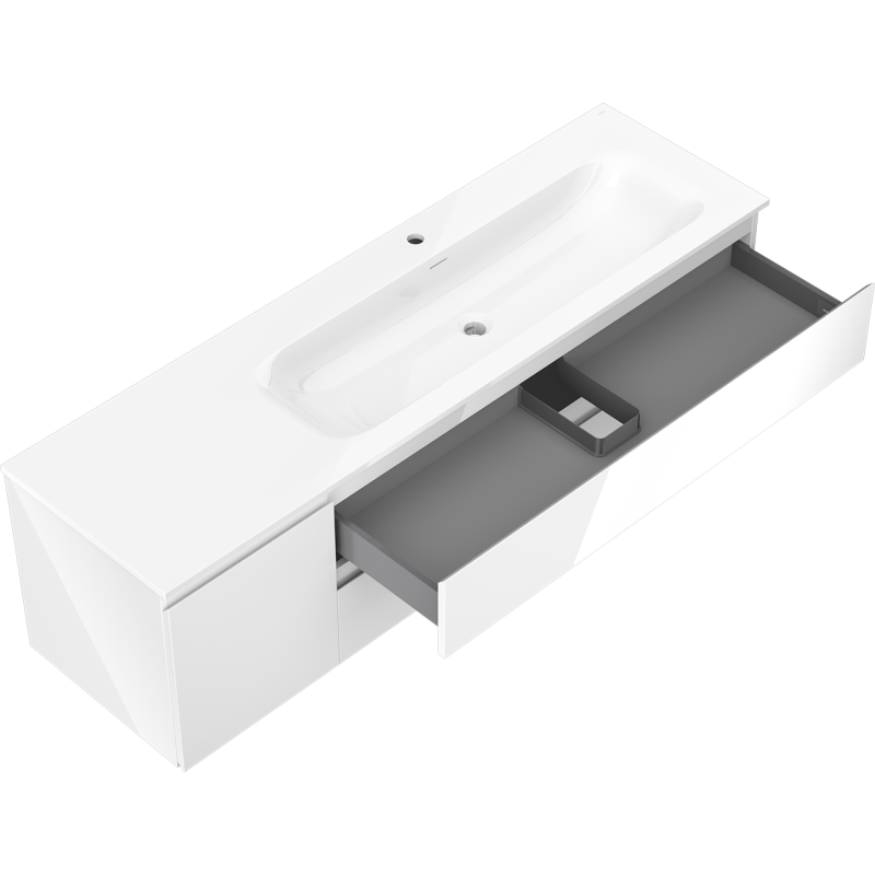 Servantskap med vask 160 cm hvit høyglans Mexen Orio Vela høyre – 91A13-16047-3-BBFFF00-W23P00