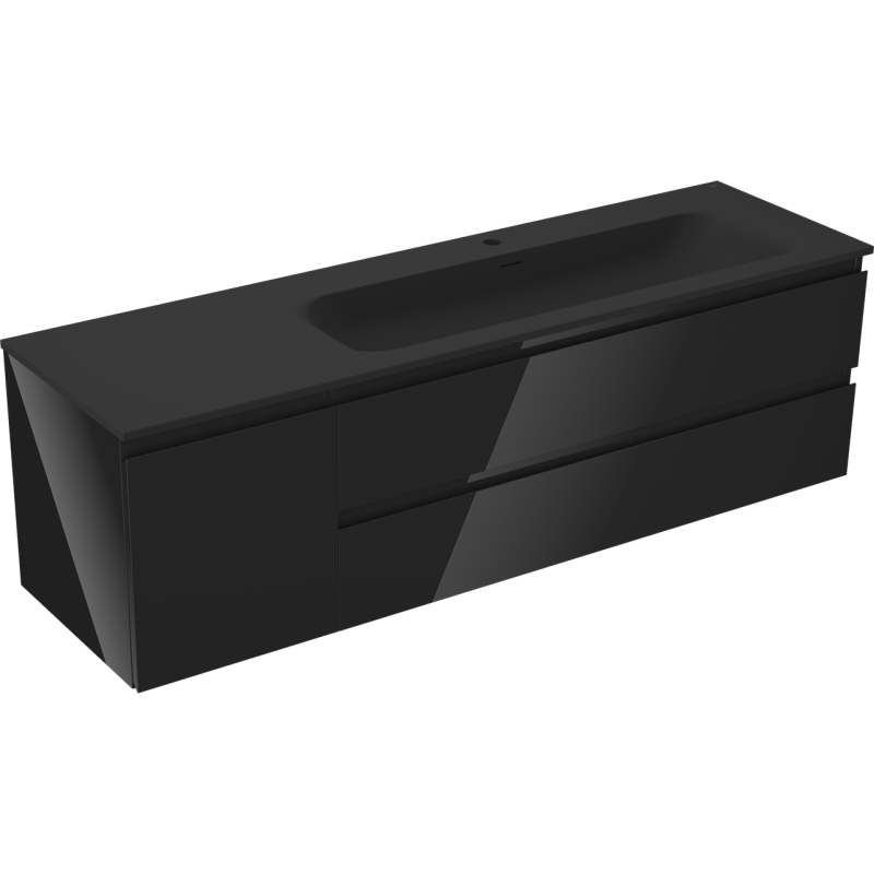 Servantskap med vask 160 cm svart høyglans/matt Mexen Orio – 91A13-16047-3-BBFFF70-W23P71