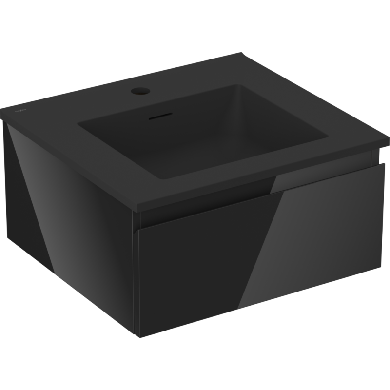 Servantskap med vask 50 cm Mexen Orio Otis i matt svart, sett fra skrå front med minimalistisk design.