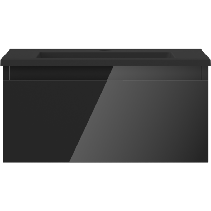 Servant med skap 50 cm svart høyglans Mexen Orio Otis sett rett forfra med markert refleksjon.