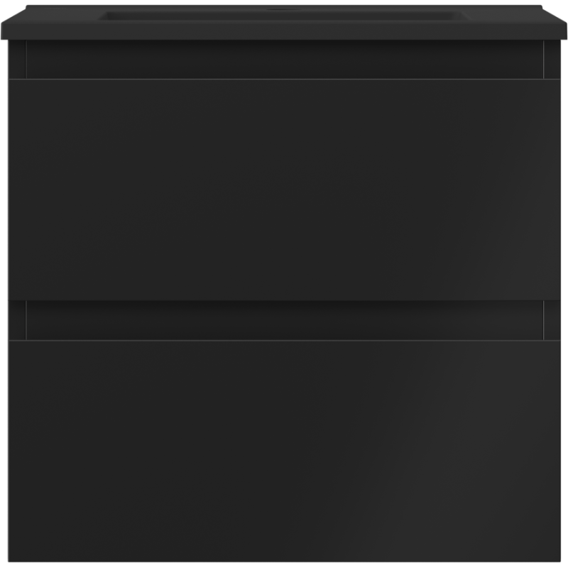 Servant med skap i svart matt finish, to skuffer uten håndtak, minimalistisk design, Mexen Orio 50 cm.