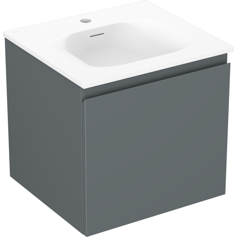 Servantskap med vask 50 cm grafitt matt og hvit matt fra Mexen Orio sett fra skrå vinkel.