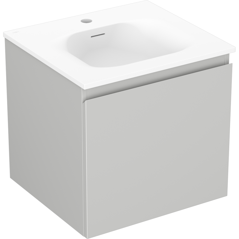 Servantskap med vask 50 cm grå matt/hvit matt med integrert servant og håndtaksløs skuff.