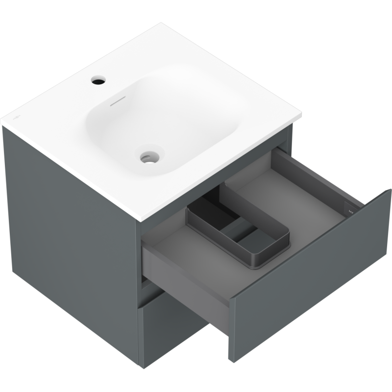 Servantskap med vask 50 cm, grafitt/hvit matt, 2 skuffer, Mexen Orio – 91A10-05047-2-BFF66-W23M01