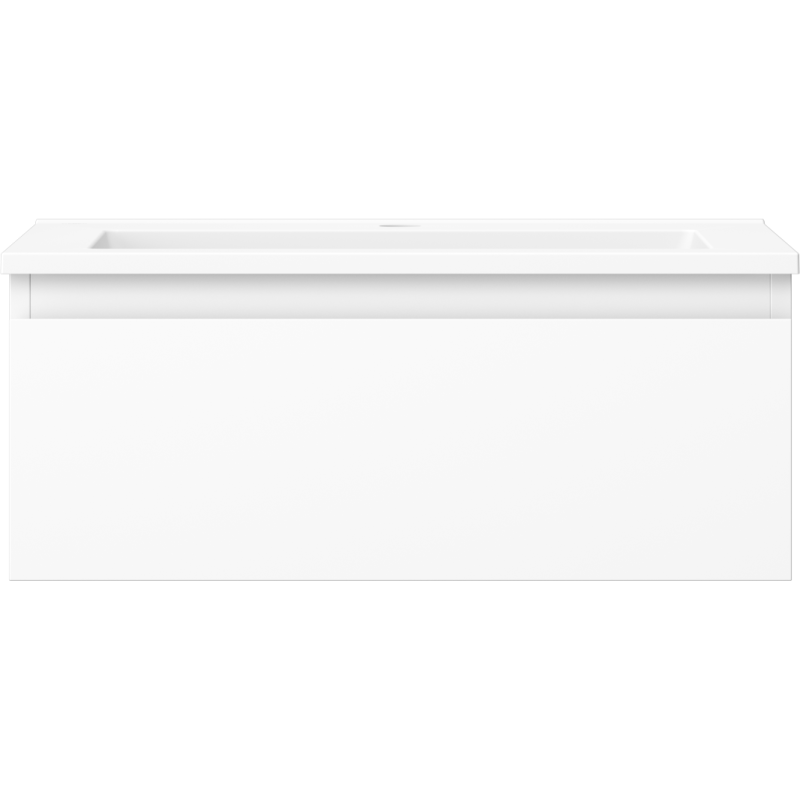 Servant med skap 60 cm hvit matt Mexen Orio Otis med én skuff og avrundet kant, sett forfra.
