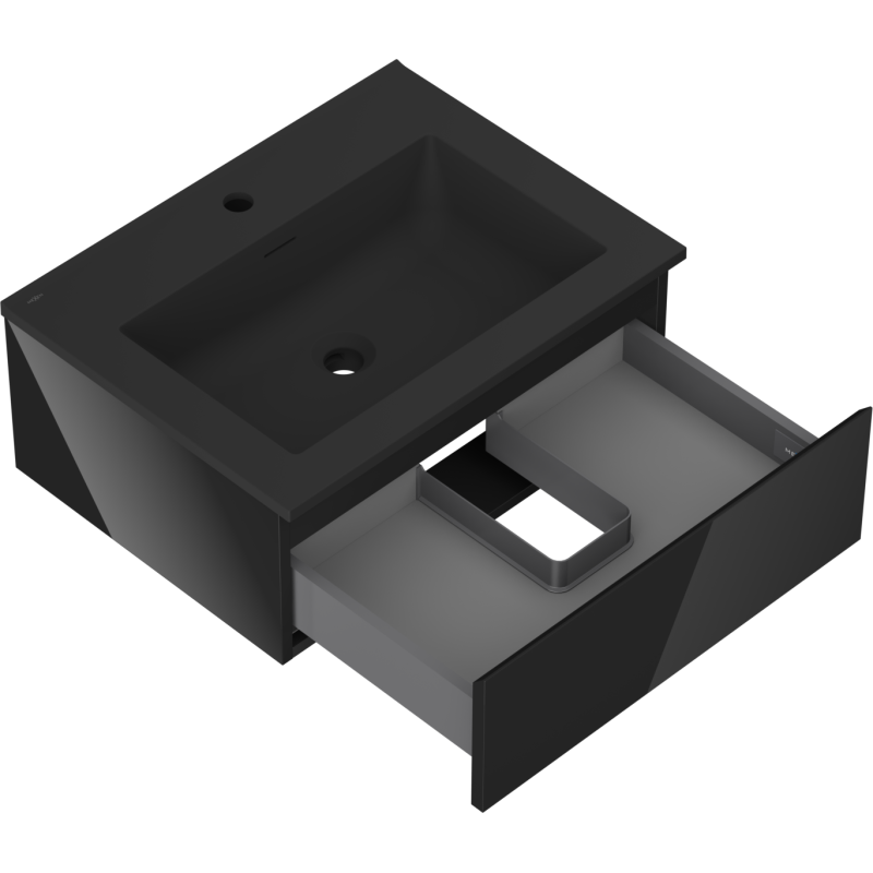 Baderomsskap med vask 60 cm svart Mexen Orio/Otis med åpen skuff og rektangulær servant.