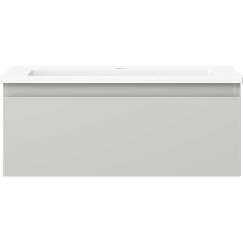 Servant med skap 60 cm i grå og hvit, vegghengt, sett rett forfra med glatt, håndtaksløs front.