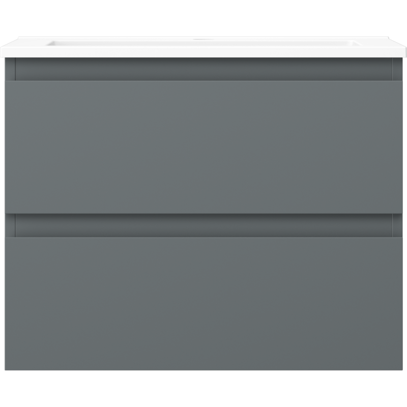 Servant med skap 60 cm Mexen Orio i grafitt med to skuffer og hvit matt topp, sett forfra.