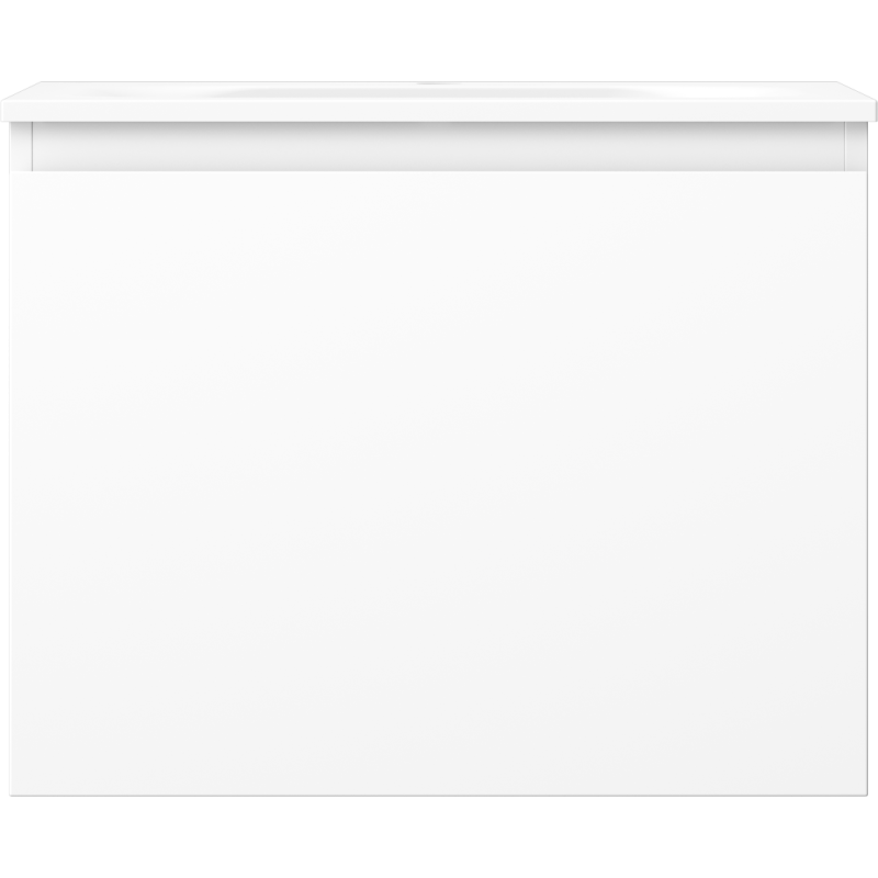 Servant med skap i hvit matt finish, 60 cm bredde, rett forfra med minimalistisk design.