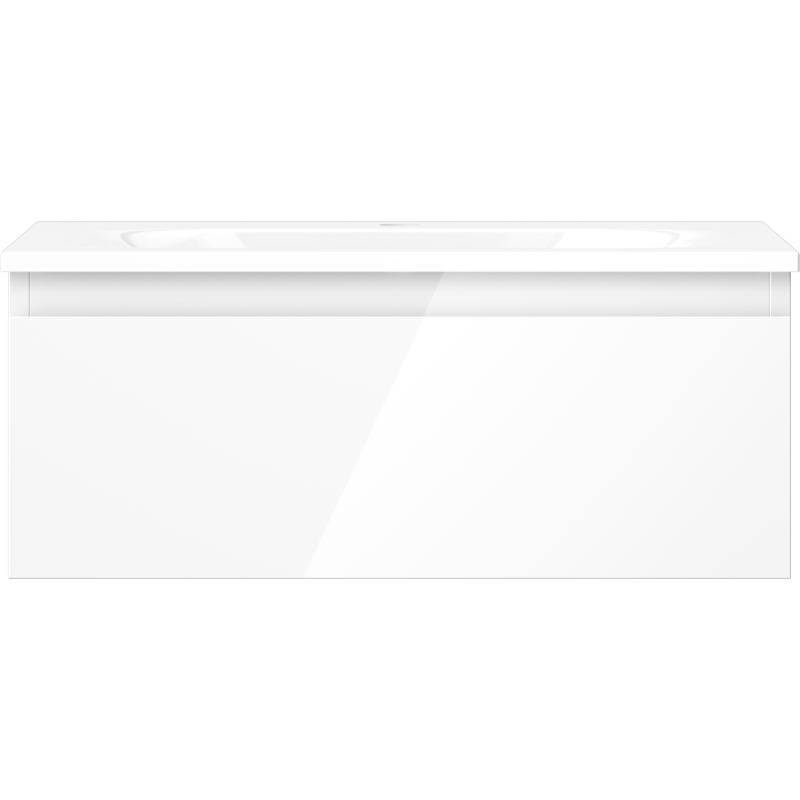 Servant med skap 60 cm hvit høyglans Mexen Orio Vela, sett forfra med glatt, minimalistisk front.