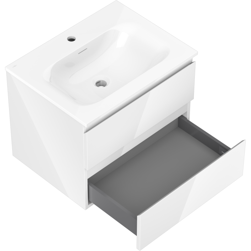 Servantskap med vask 60 cm, hvit høyglans, 2 skuffer Mexen Orio – 91A10-06047-2-BFF00-W23M00