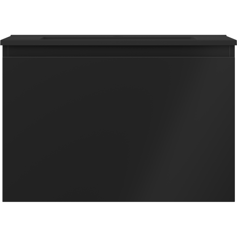 Servant med skap i svart matt finish, 70 cm bred, glatt front uten synlige håndtak, sett forfra.