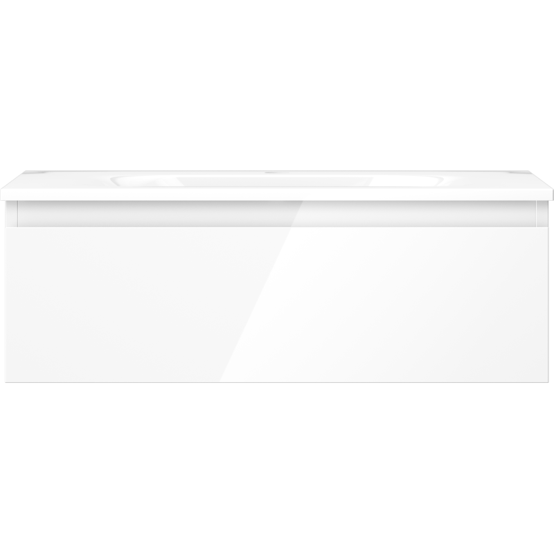 Servant med skap 70 cm hvit høyglans Mexen Orio med én skuff, sett rett forfra.