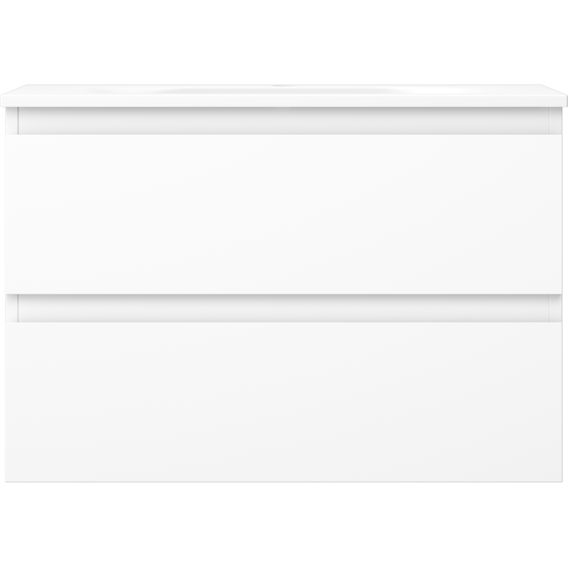 Servant med skap Mexen Orio 70 cm i hvit matt med to skuffer og moderne design, sett forfra.