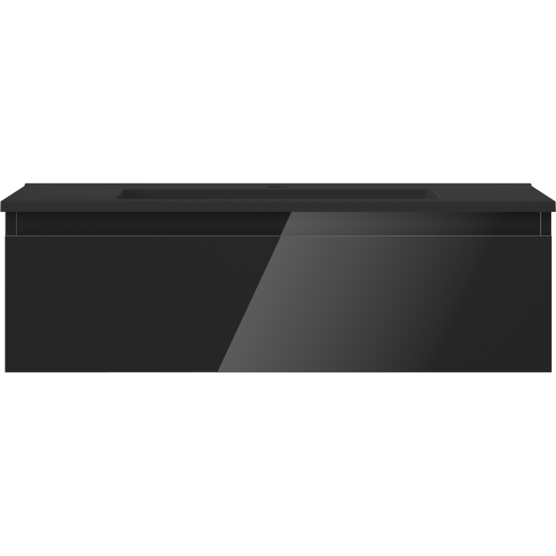 Servant med skap 80 cm svart rektangulært baderomsskap med blank front og én skuff, sett forfra.