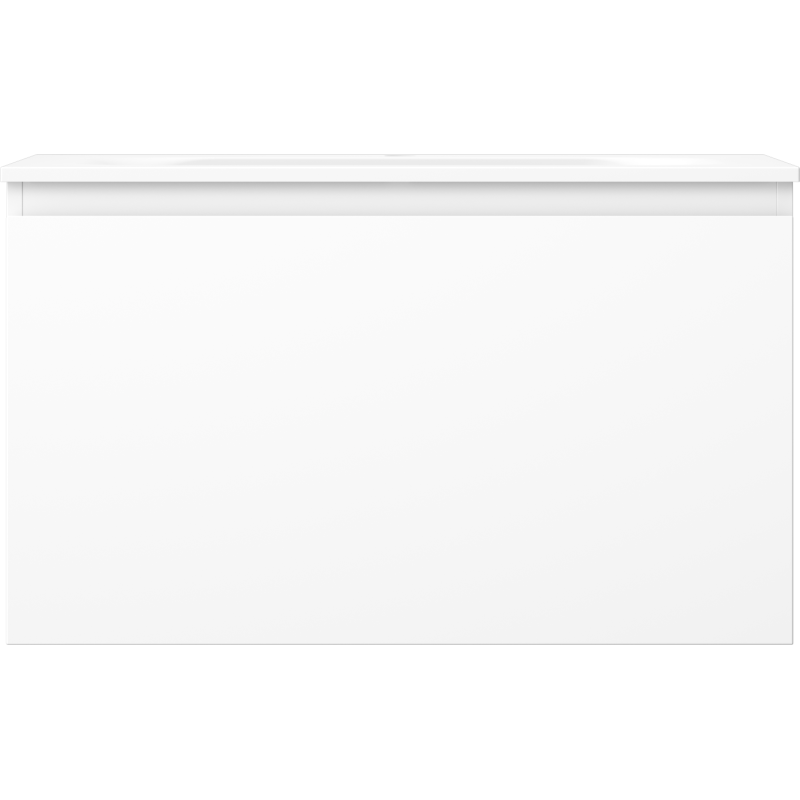 Servant med skap i hvit matt finish, rektangulær front uten synlige håndtak, modell Orio Vela.