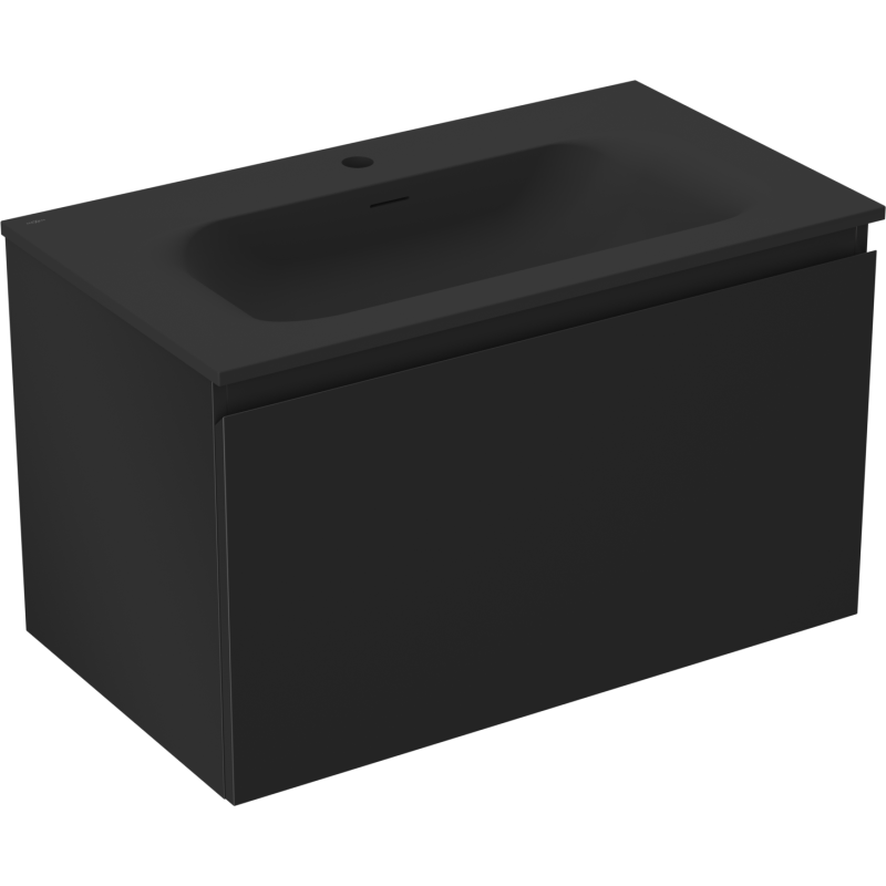 Servantskap med vask 80 cm svart matt Mexen Orio, rektangulær, sett skrått forfra uten håndtak.
