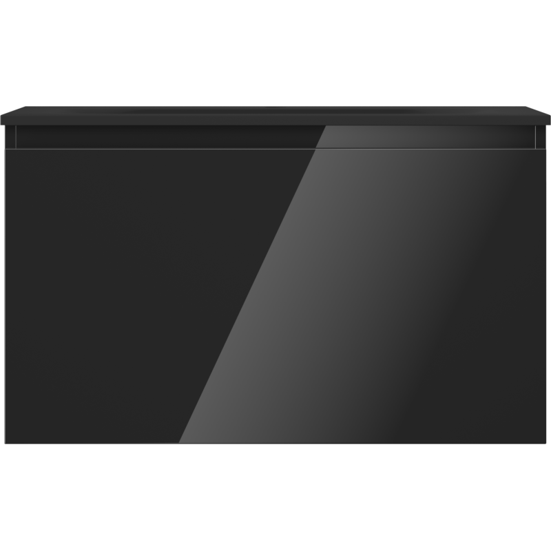 Servant med skap 80 cm Mexen Orio i svart høyglans med rette linjer, sett forfra.