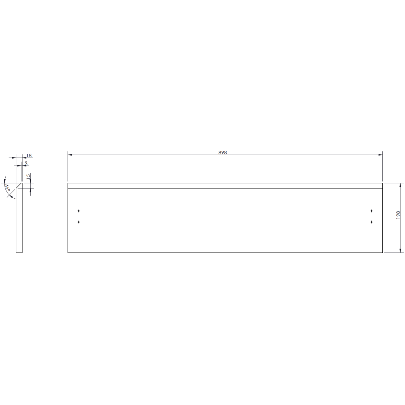 Servantskap med vask teknisk tegning med mål og borepunkter for 90 cm grå matt modell Orio Otis.