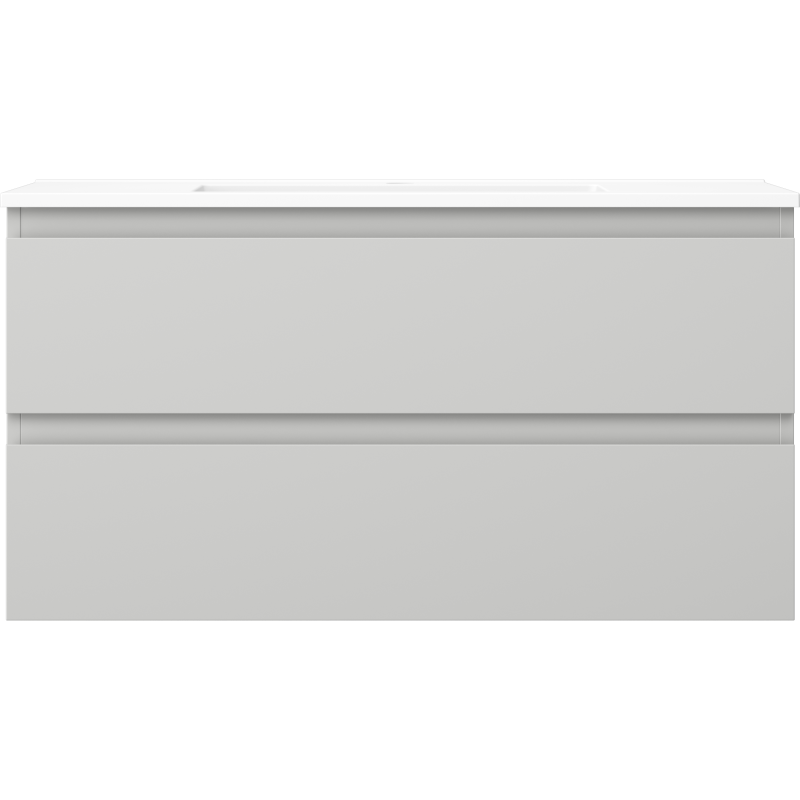 Servant med skap Mexen Orio 90 cm i grå matt med to skuffer, sett rett forfra.