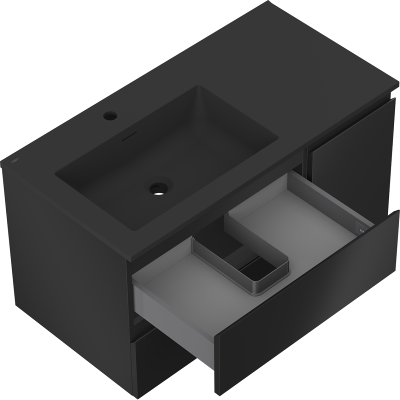 Servantskap med vask 90 cm svart matt Mexen Orio Otis venstre – 91A13-09047-3-BBFFF71-W18L71