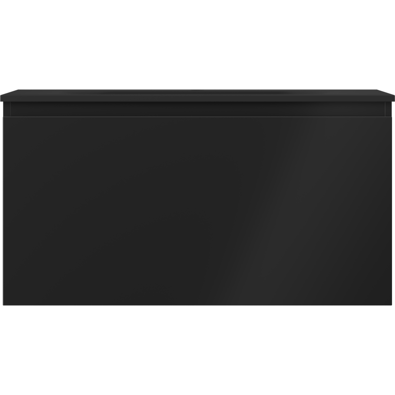 Servant med skap i svart matt finish, rektangulær design med én skuff uten synlige håndtak.