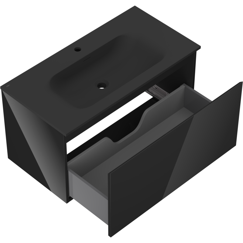 Baderomsskap med vask Mexen Orio Vela 90 cm i matt mørkegrått med åpen skuff og romdeling.