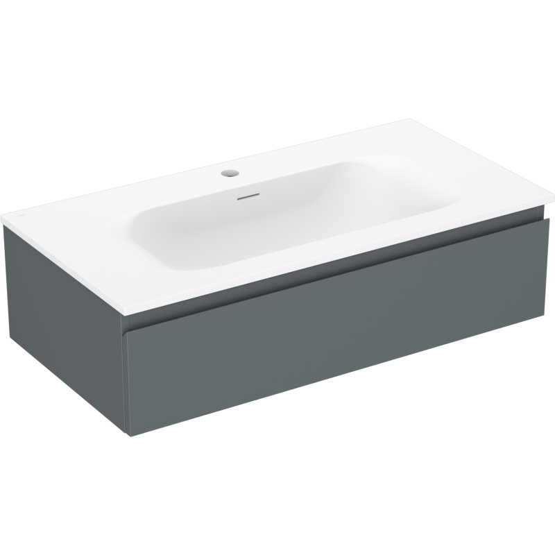 Servantskap med vask 90 cm grafitt og hvit matt Mexen Orio Vela, sett skrått forfra.