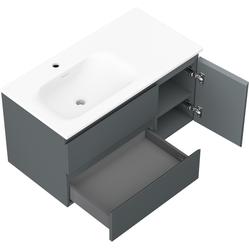 Servantskap med vask 90 cm Mexen Orio Vela grafitt/hvit matt venstre – 91A13-09047-3-BBFFF66-W23L01